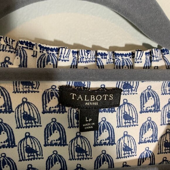 Talbots birds in cages pullover ruffle detail lightweight flowy shirt top blouse - Picture 5 of 10